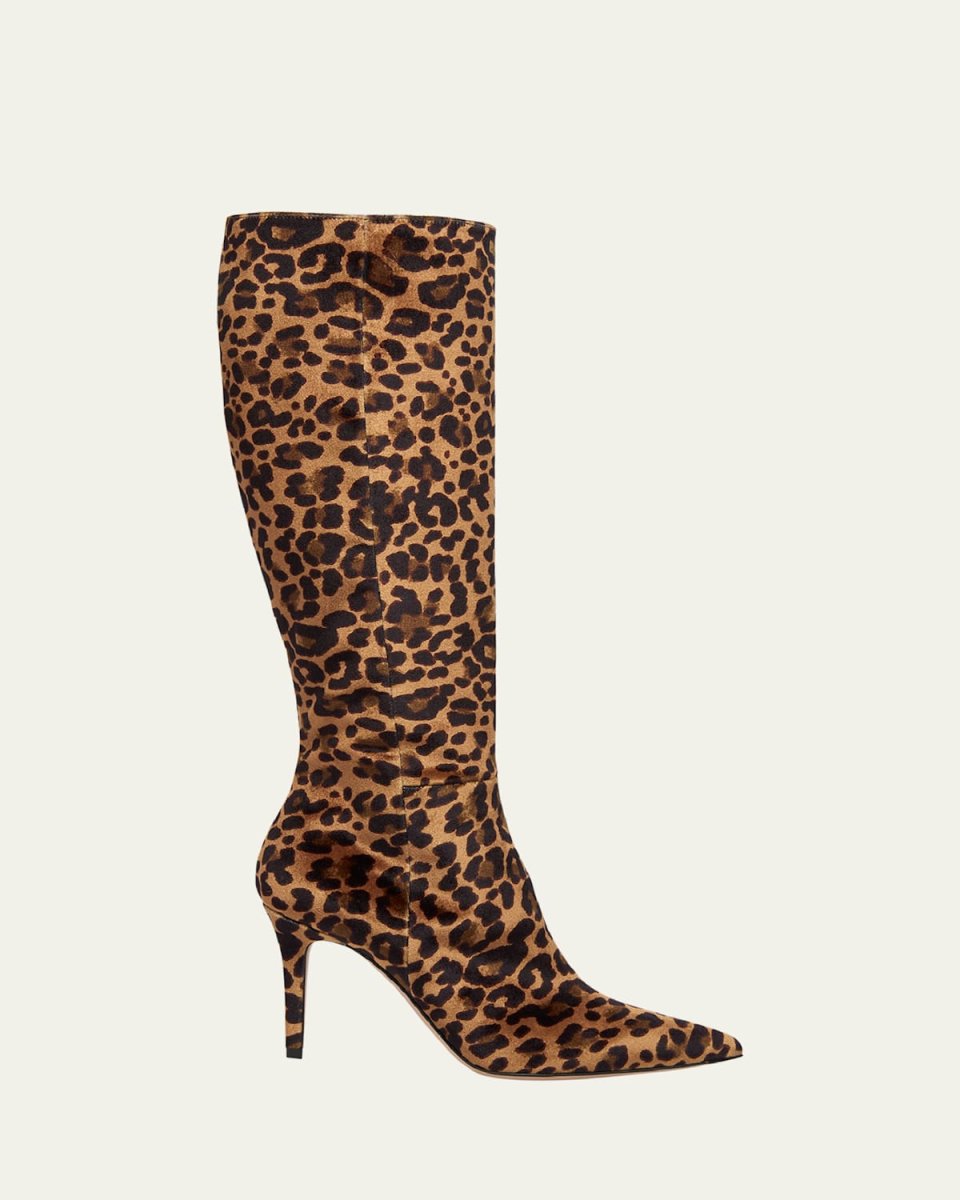 Leopard Velvet Stiletto Knee Boots